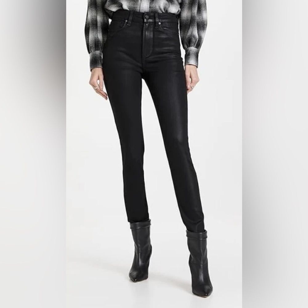 NEW Paige Black Coated Luxe Cheeky Skinny Jeans Size 33